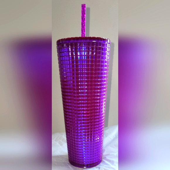NWT Starbucks 2024 Summer Iridescent Magenta Purple Grid Venti Tumbler 2… - Picture 3 of 4